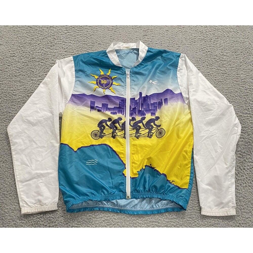 Vintage Kucharik Cycling Windshirt Jacket Mens Large LA Wheelmen 50th USA Nylon